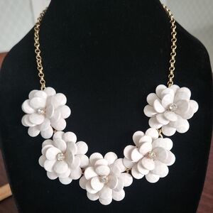 J Crew Light Grey Floral Statement Necklace